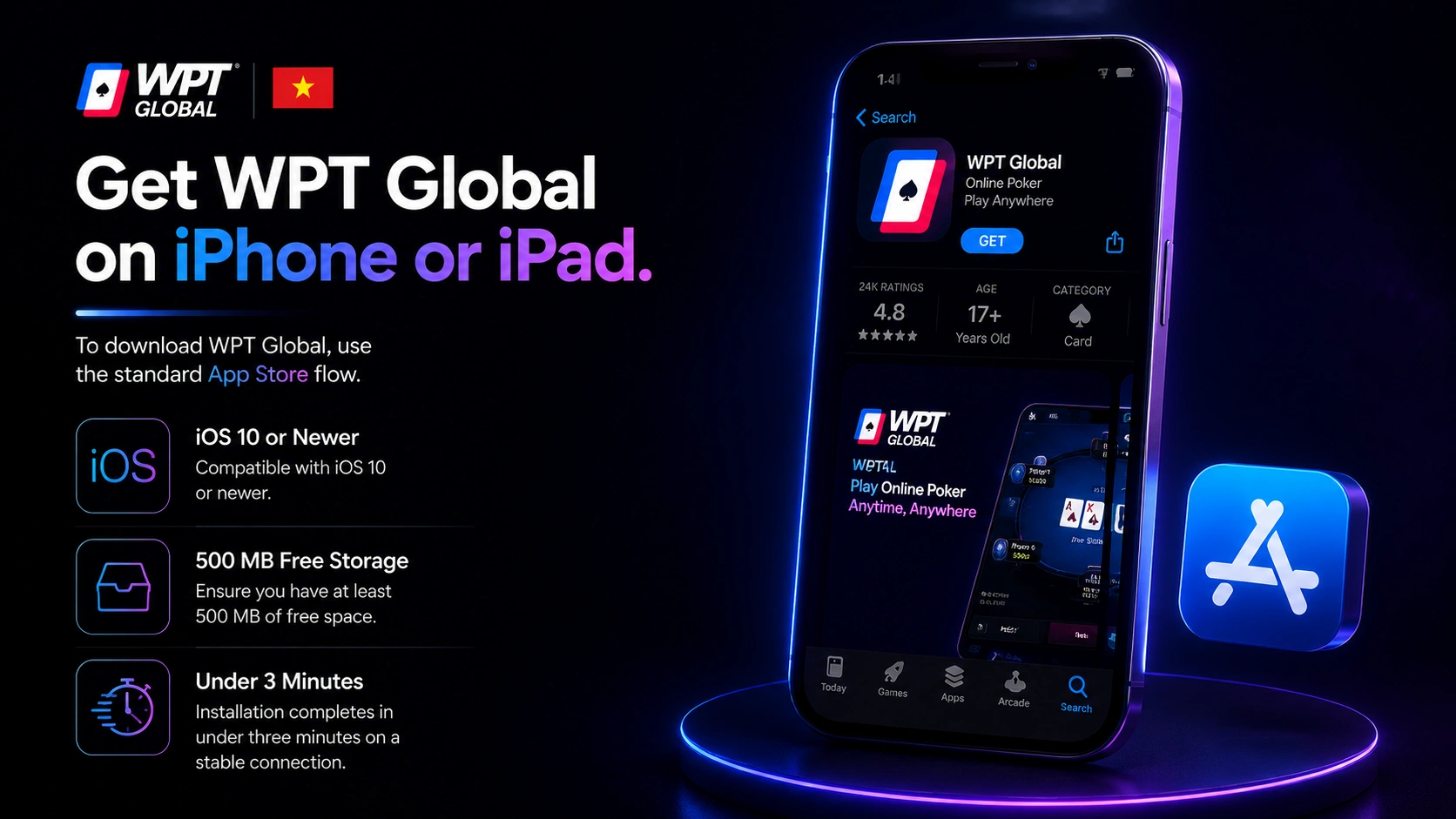 WPT Global Vietnam App Store install screen on iPhone display